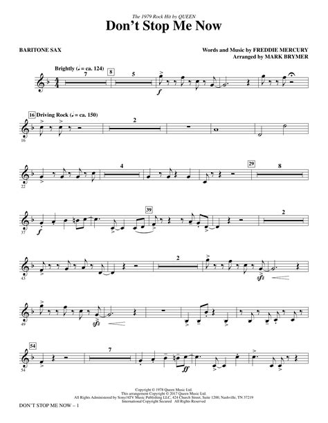 Don T Stop Me Now Arr Mark Brymer Baritone Sax Sheet Music Queen Choir Instrumental Pak