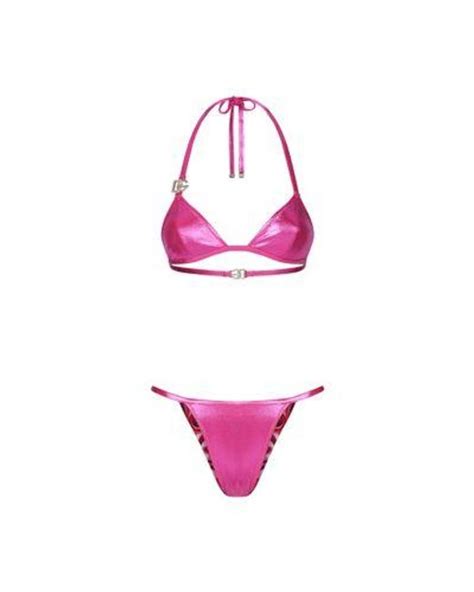 Dolce Gabbana Laminated Triangle Bikini Top With Dg Logo In Pink