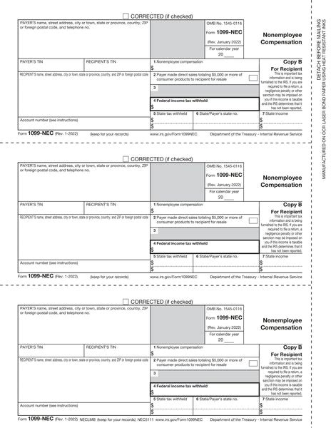 1099 Nec Recipient Copy B 3 Up W