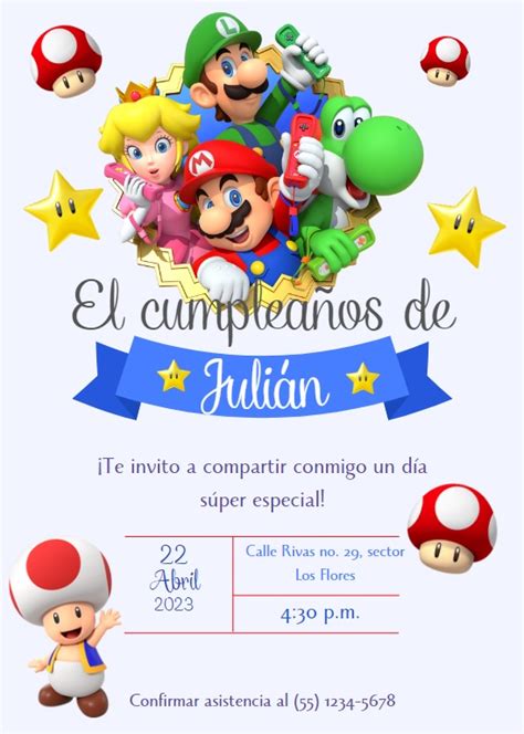 Invitaciones Mario Bros Powerpoint Canva Ejemplos Y Plantillas