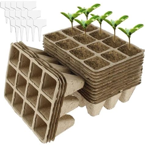 16pcs Pot de Semis Biodegradable a 12 Trous 15pcs Étiquette de Plante