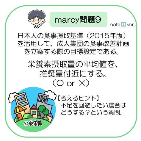 今日の1問1答（公衆栄養9）食事摂取基準（集団）｜marcy（管理栄養士国家試験）｜note