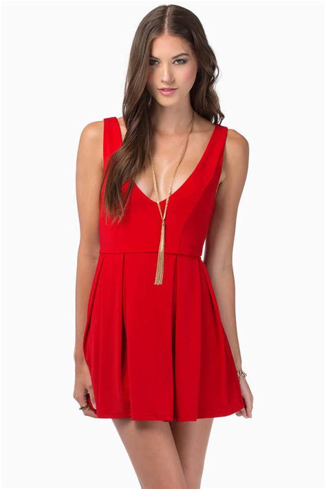 Sexy Red Skater Dress Pleated Dress Double V Red Dress 16 Tobi Us