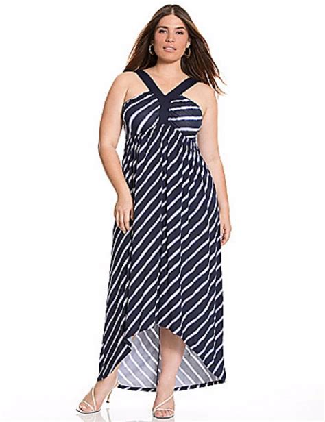 Lane Bryant Maxi Dress 18 20 Y Halter Navywhite Ikat Striped Sundress