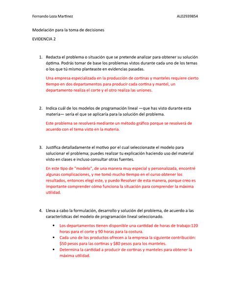 Evidencia Modelaci N Para La Toma De Decisiones Fernando Loza