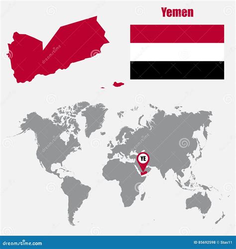 De Kaart Van Yemen Op Een Wereldkaart Met Vlag En Kaartwijzer Vector