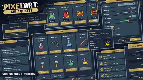 Pixel Art Gui Ui Kit Rpg Pack 132 Unique Icons Psd Ai Sources