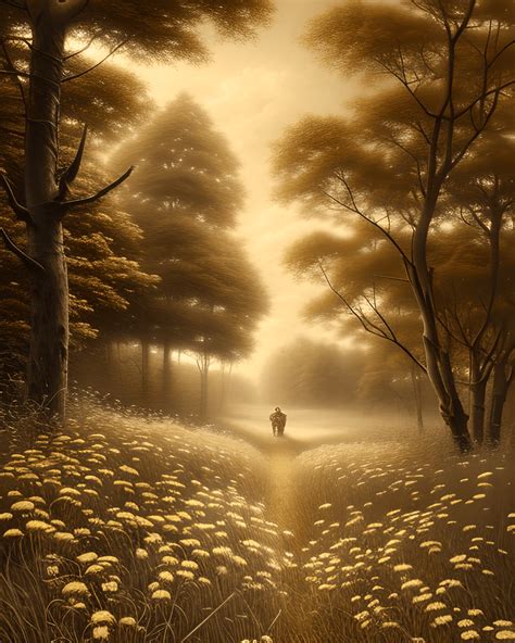 Sepia Oil Painting Landscape Wildflower Meadow · Creative Fabrica