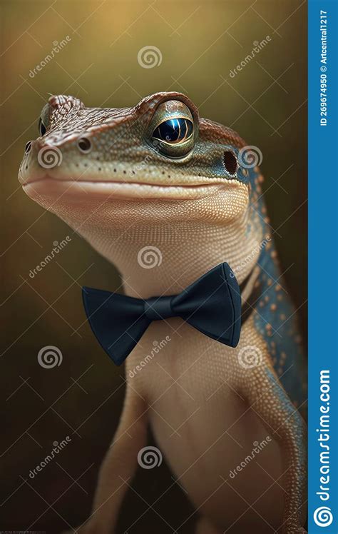 Realistic Portrait Illustration Art Showcasing Cute Skink Wearing Bow