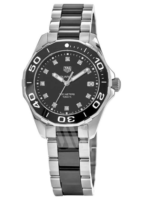 Tag Heuer Aquaracer Lady 300M 35MM Black Ceramic & Steel Diamond Dial ...