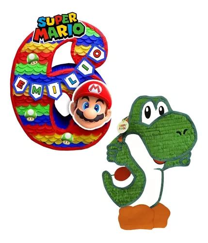 Dúo Piñatas Yoshi Número A Elegir 70 Cm Mario Bros Meses Sin Interés