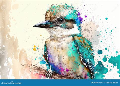 Delightful Baby Australian Kookaburra in Watercolor Painting Stock Illustration - Illustration ...