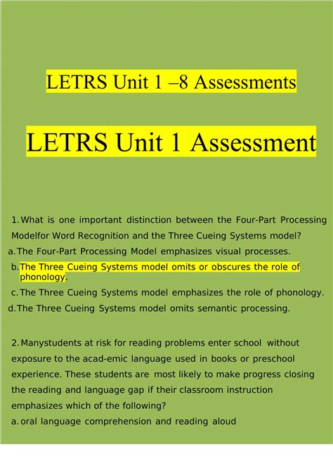 Letrs Units Assessment Questions And Answers