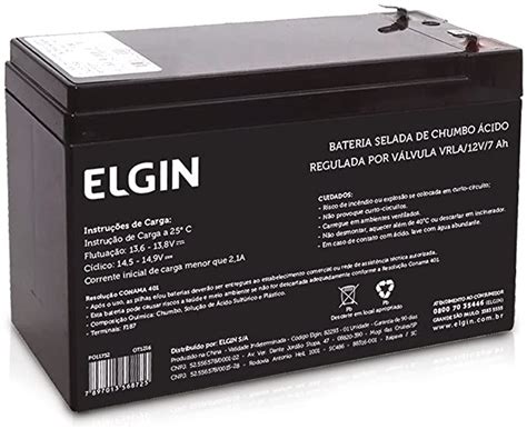 Bateria Selada Elgin 12V Chumbo Vrla 7Ah Para Nobreak