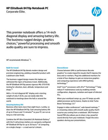 HP EliteBook 8570p Datasheet Manualzz