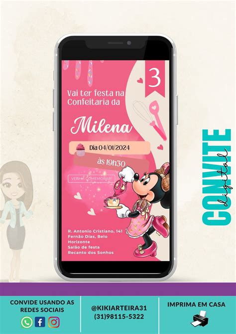 Convite Digital Confeitaria Da Minnie Elo Produtos Especiais