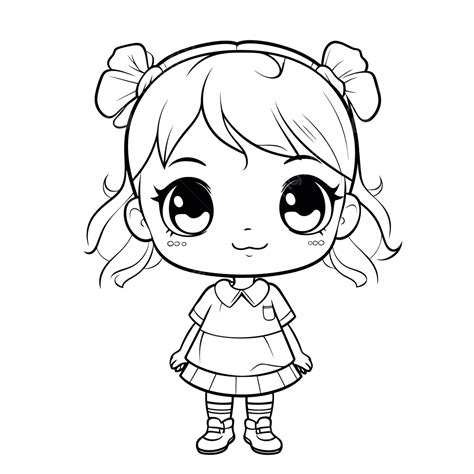 Cute Cartoon Girl Coloring Pages Outline Sketch Drawing Vector, Cute ...