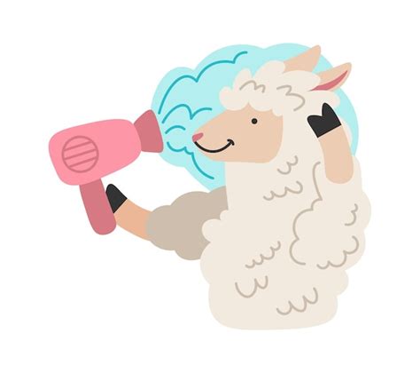 Lama con icono de secador de pelo ilustración vectorial Vector Premium