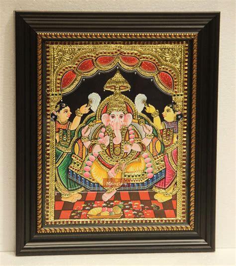 Thanjavur Painting Of Ganesha Lakshmi And Saraswati Gold Foil Etsy India Tanjore Painting