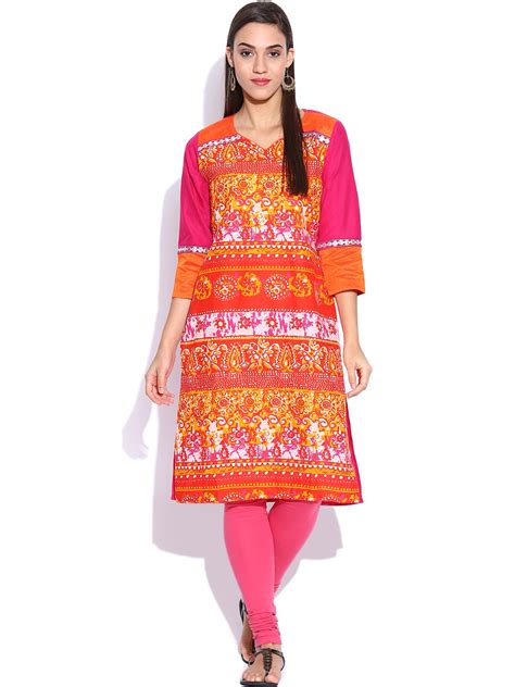 Buy Jaipur Kurti Orange And Magenta Printed Kurta Kurtas For Women