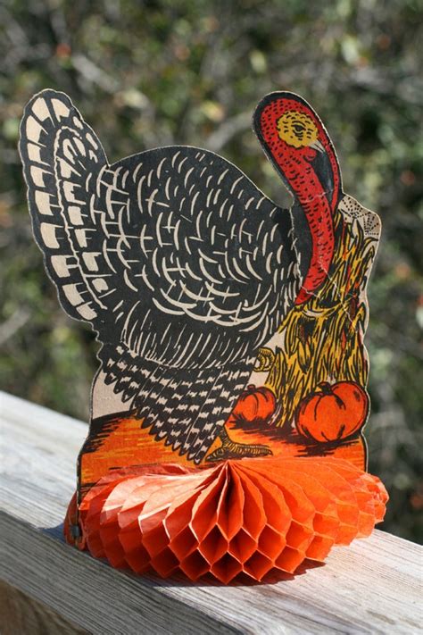 VINTAGE Turkey Centerpiece Paper Fold Out Turkey Decoration.