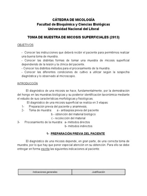 Toma De Muestra De Micosis Superficiales Pdf Clavo Anatomía Organismos