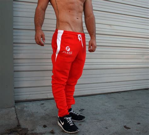 Gym Shark Fitted Sweatpants Bodybuilding Red Flexz Fitness