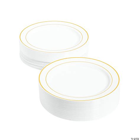 Bulk 100 Ct White Plastic Dinner Plates With Gold Trim Oriental Trading