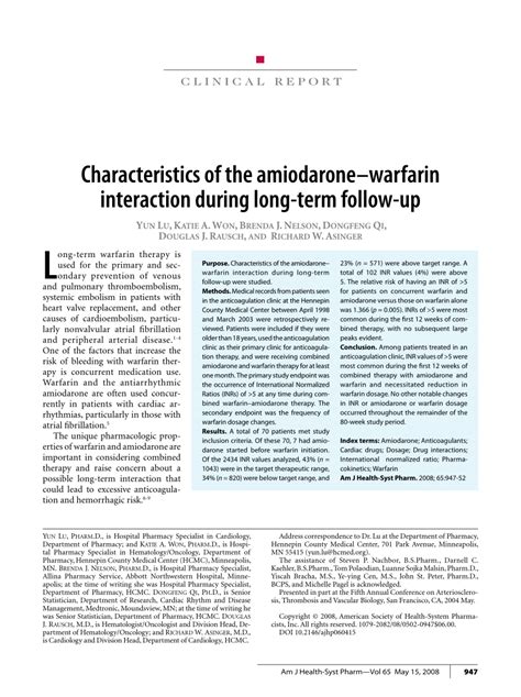 (PDF) Characteristics of the amiodarone-warfarin interaction during ...