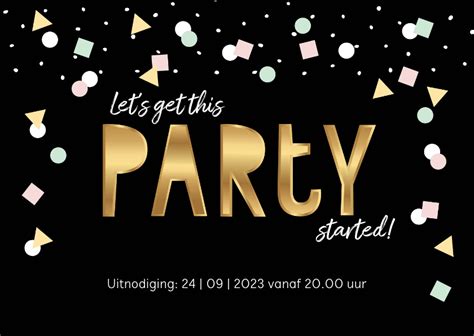 Uitnodiging Zwart Goud Hip Confetti Kaartje Go