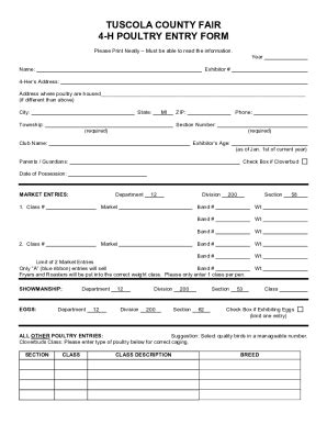 Fillable Online Tuscola County Fair H Poultry Entry Form Fax Email