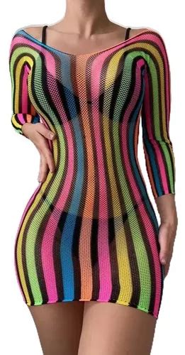 Vestido Colorido Sensual Sexy Lingerie Manga Longa Color Sex MercadoLivre