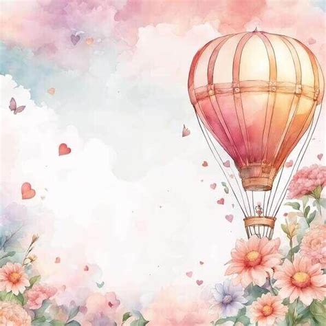 Descarga Fondo romántico de globo aerostático con flores rosas y