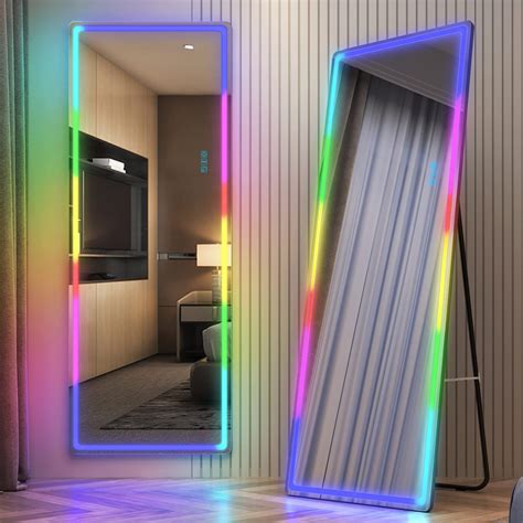 LVSOMT RGB LED Mirror Full Length Mirror With Lights 63 X 22 Floor