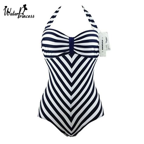 Water Princess One Piece Swimsuit Thong Sexy Monokini Print Striped Biquini Halter Bandeau Wear