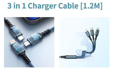 Câble Universel Multi Chargeur Embout 3 En 1 [1 2m] Pour Chargement Avec Lightning Usb C