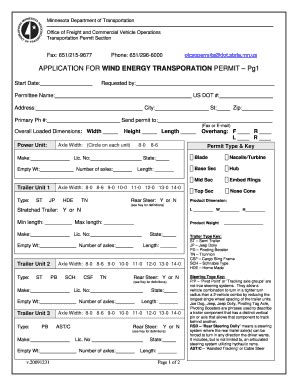 Fillable Online Dot State Mn APPLICATION FOR WIND ENERGY TRANSPORATION