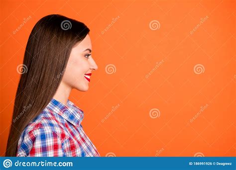 Close Up Profile Side View Portrait Of Her She Nice Attractive Lovely Lovable Winsome Cheerful