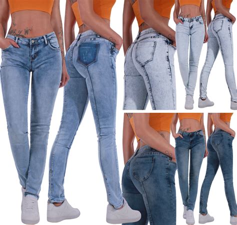 Damen Jeans Hose Skinny Hüft Stretch Low Waist Damenjeans Röhrenjeans