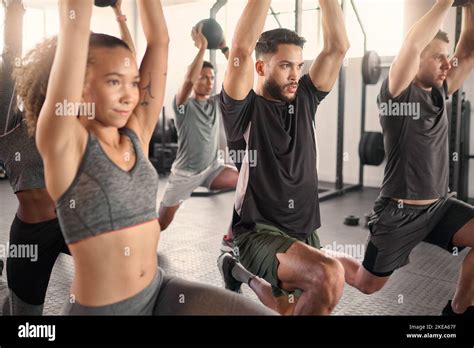 Workout Class Fitness And Training In A Gym With Diversity Doing Health Exercise With Balance