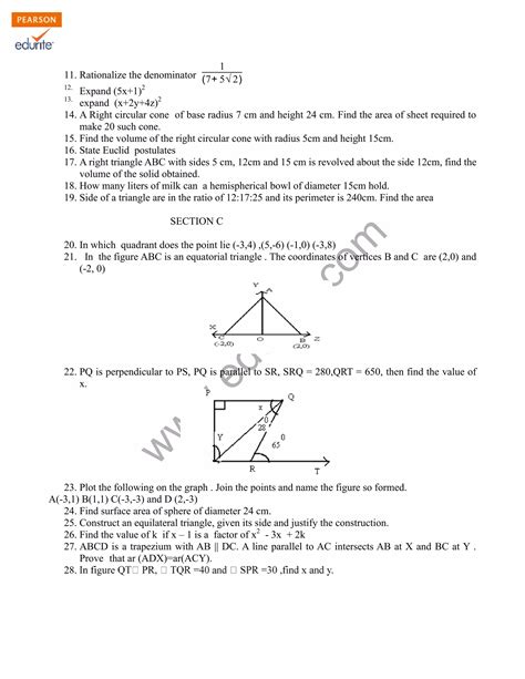 Class 9 Cbse Maths Sample Paper Model 3 Pdf