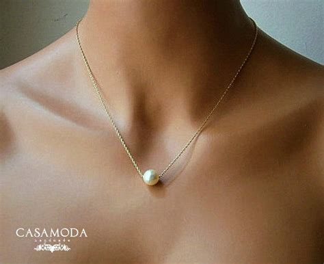 Single Pearl Necklace Gold Pearl Necklace Bridesmaids T Etsy