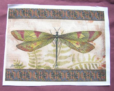 Cotton Fabric Panel Vintage Dragonfly Designs Ready Etsy Denmark