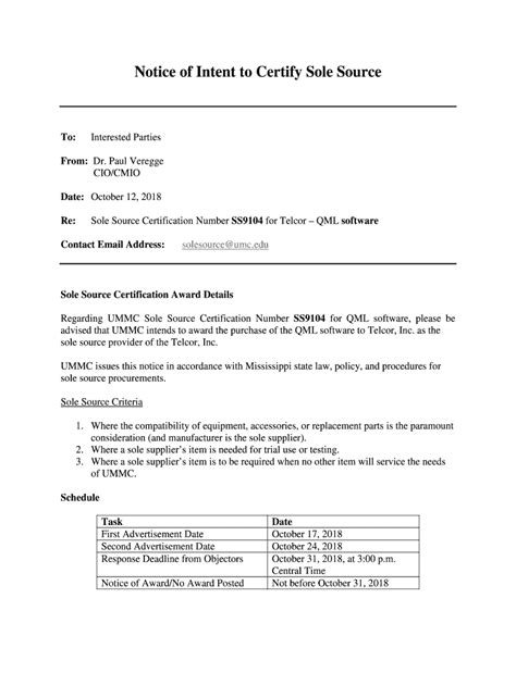 Fillable Online Sole Source Certification Number Ss9104 For Telcor Qml