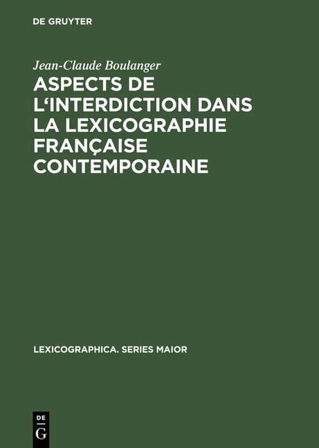 Lexicographica Series Maior Aspects De L Interdiction Dans La