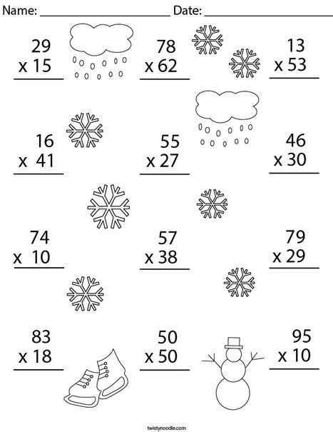 Winter Multiplication Practice Digit By Digit Math Worksheet