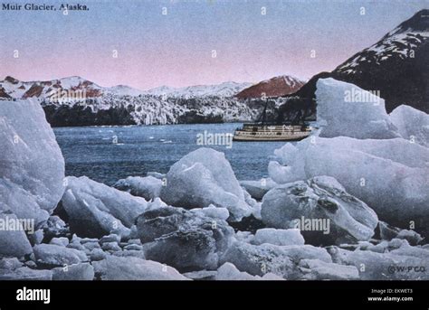 Muir Glacier And Tourboat Early Alaska Postcard Stock Photo Alamy