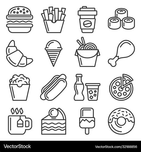 Fastfood And Food Court Icons Set Line Style Vector Image