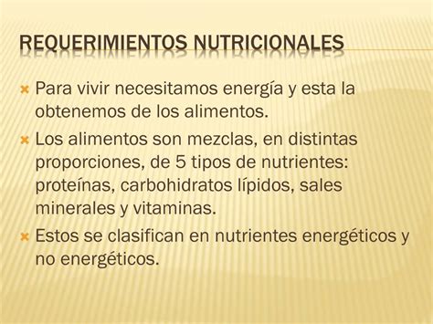 PPT Requerimientos nutricionales y energéticos PowerPoint