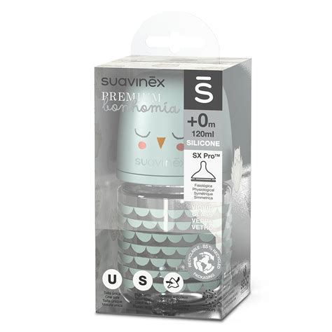 Suavinex Biberon Verre Tétine Symétrique SX Pro Bonhomia Vert 120 ml